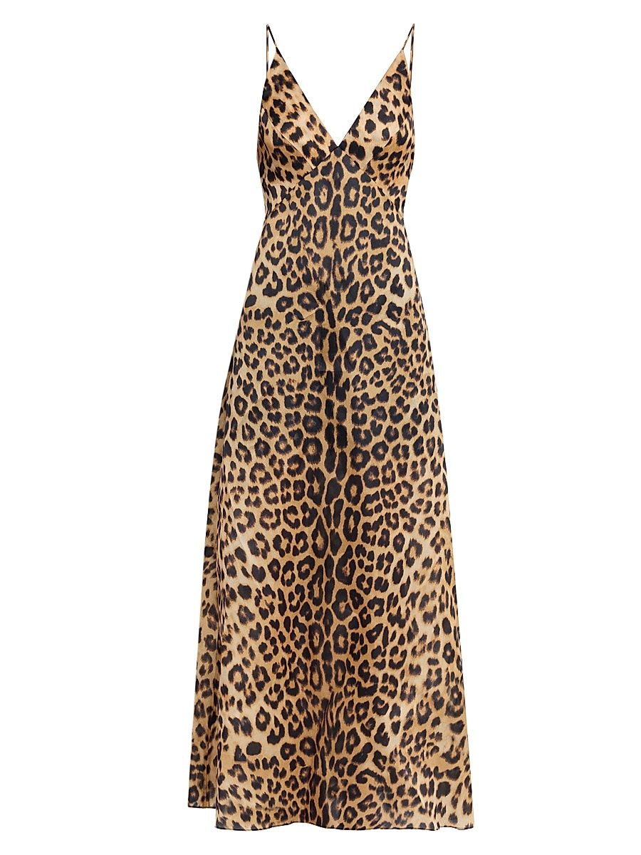 Women's Leopard-Print Silk Maxi-Dress - Size 0