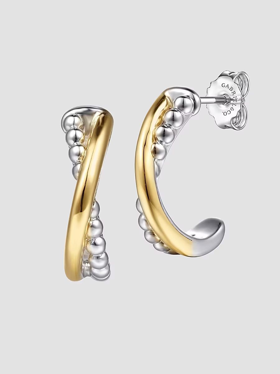 Gabriel & Co Women's Bujukan 14K Yellow Gold & Sterling Silver J Hoop Earrings - Sterling Silver