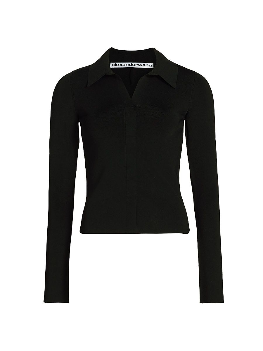 Women's Fixed Polo Sweater - Black - Size Large