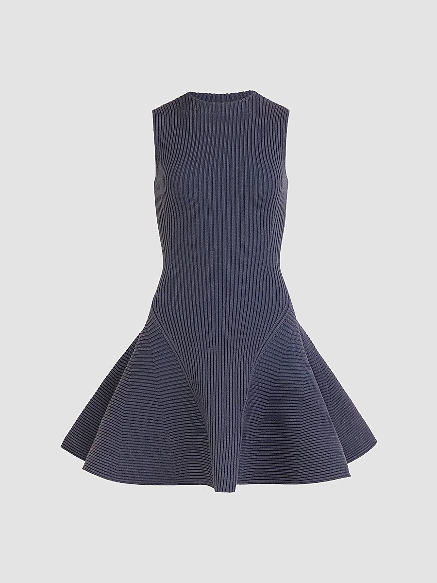 ALAÏA Women's Rib-Knit Strapless Skater Dress - Gris Bleu - Size 8