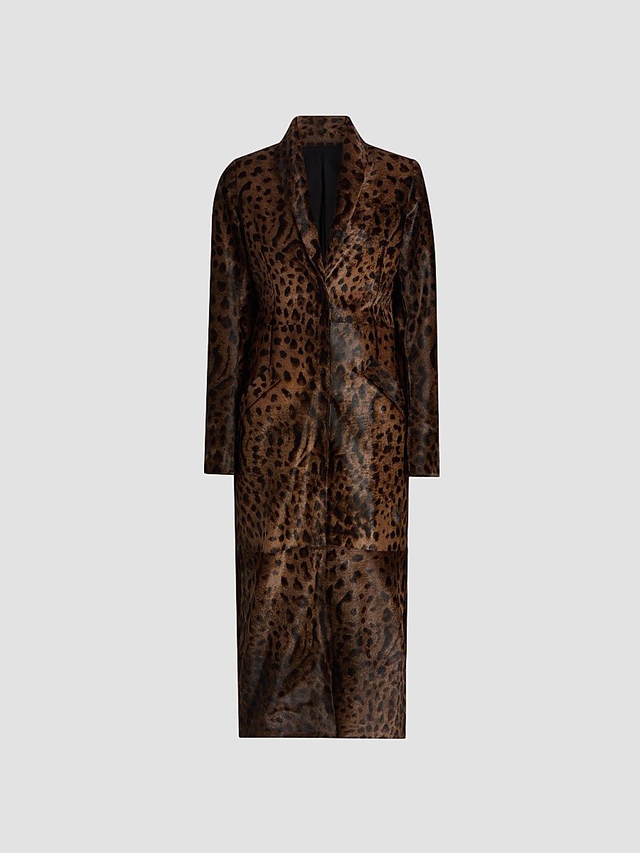 Women's Calf Hair Long Coat - Dark Natural - Size 6