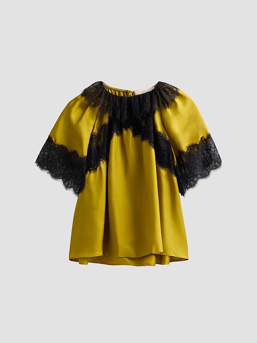 Women's Nina Lace-Trim Silk Blouse - Citrine - Size 8