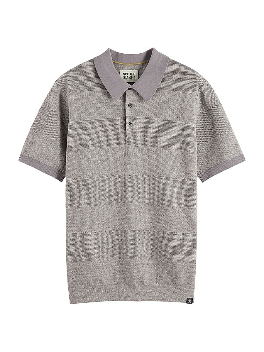 Men's Textured Striped Knit Polo Shirt - Grey - Size XXL