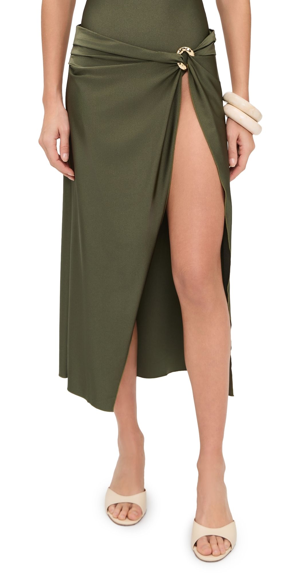 SIMKHAI Kora Wrap Midi Skirt Fern L