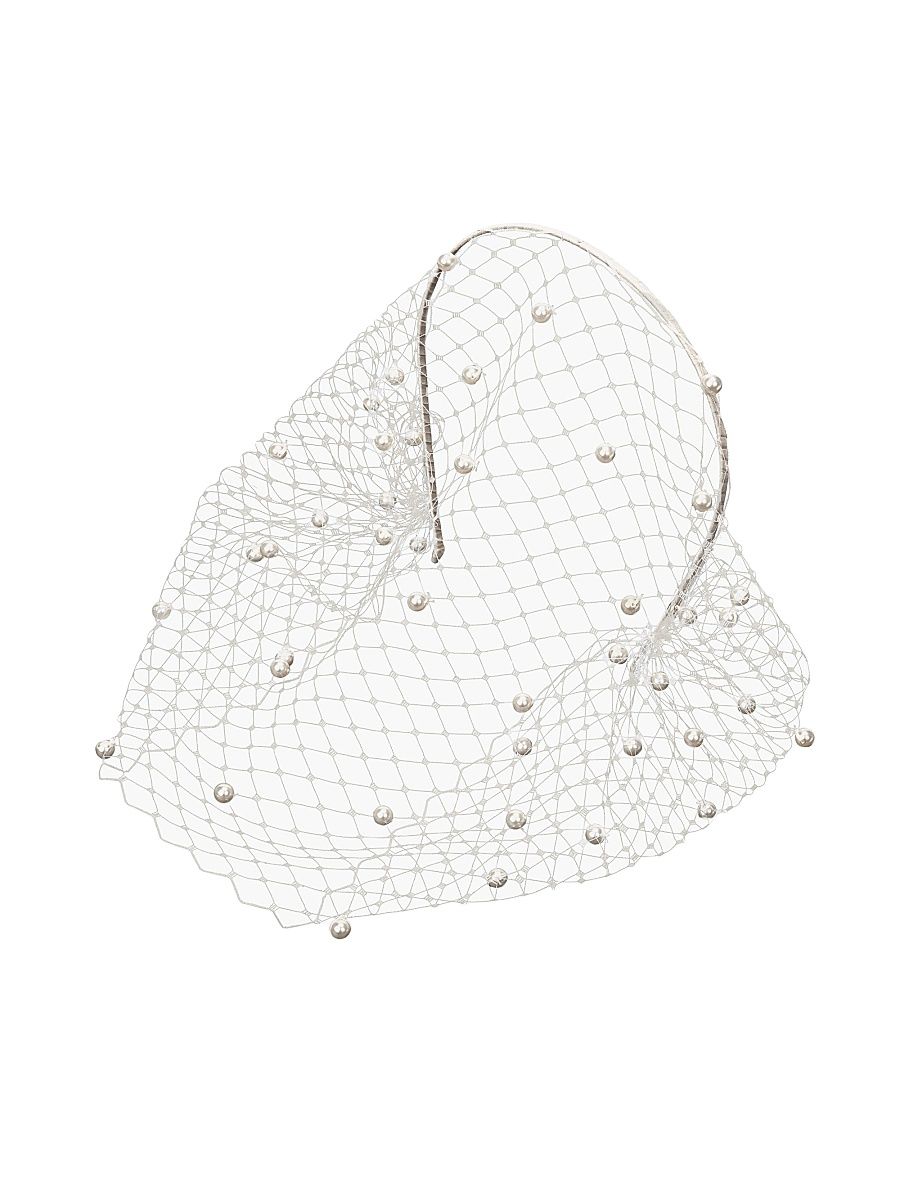 Women's Voilette Faux Pearl Veil Headband - Cream