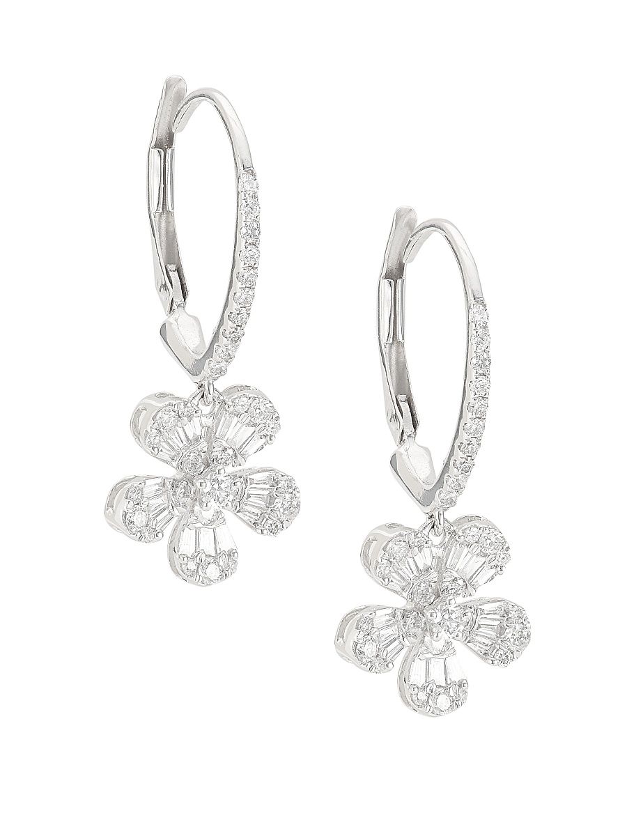 Women's 14K White Gold & 0.72 TCW Diamond Flower Drop Earrings - White