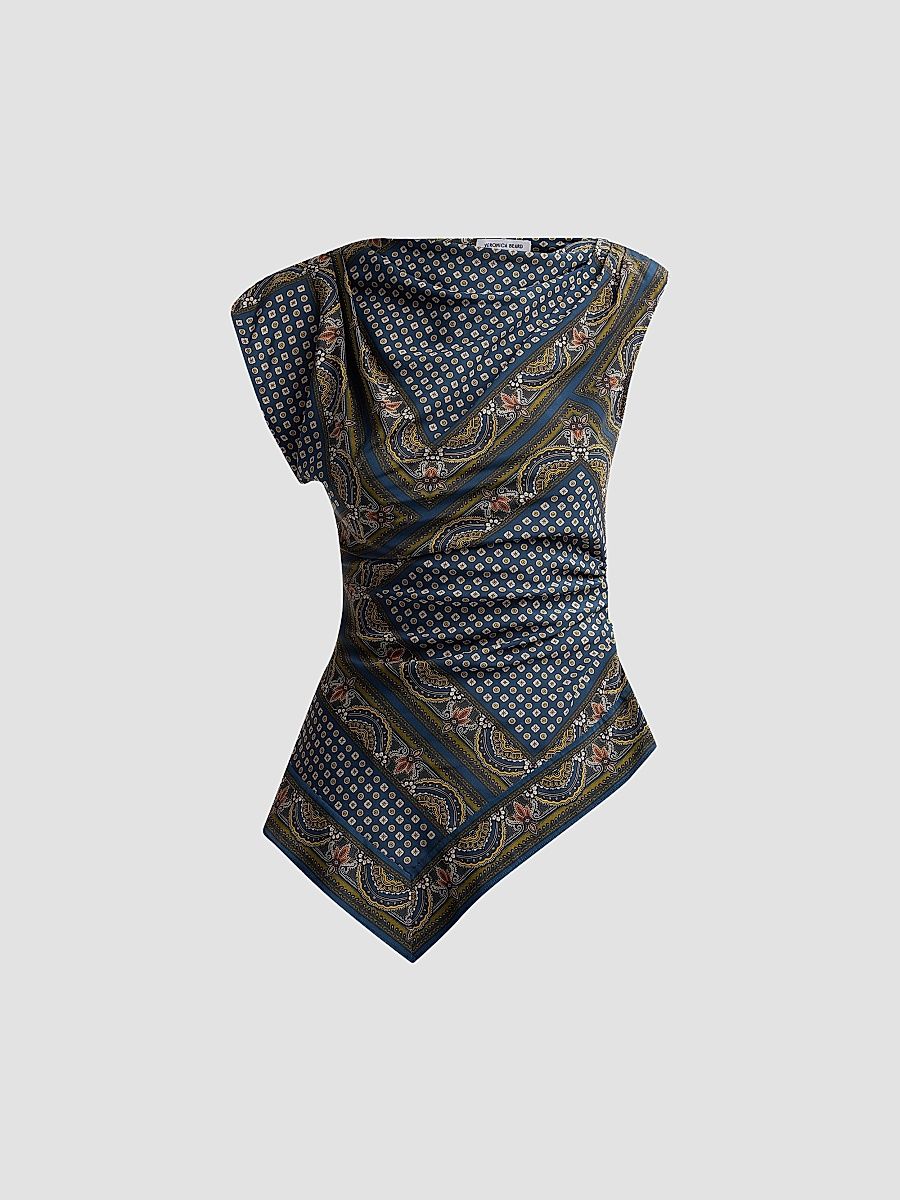Women's Yvonne Paisley Silk-Blend Asymmetric Top - Heritage Navy Multi - Size 16