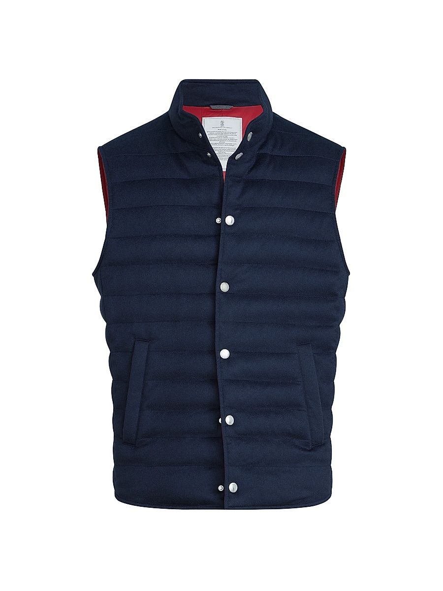 Men's Lightweight Cashmere Flannel Down Vest - Blue - Size Small