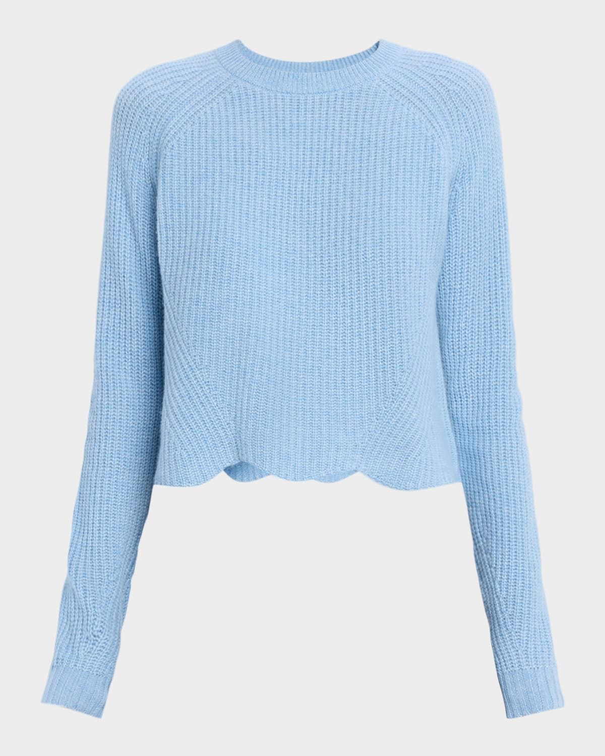 Scalloped Raglan-Sleeve Ribbed Sweater