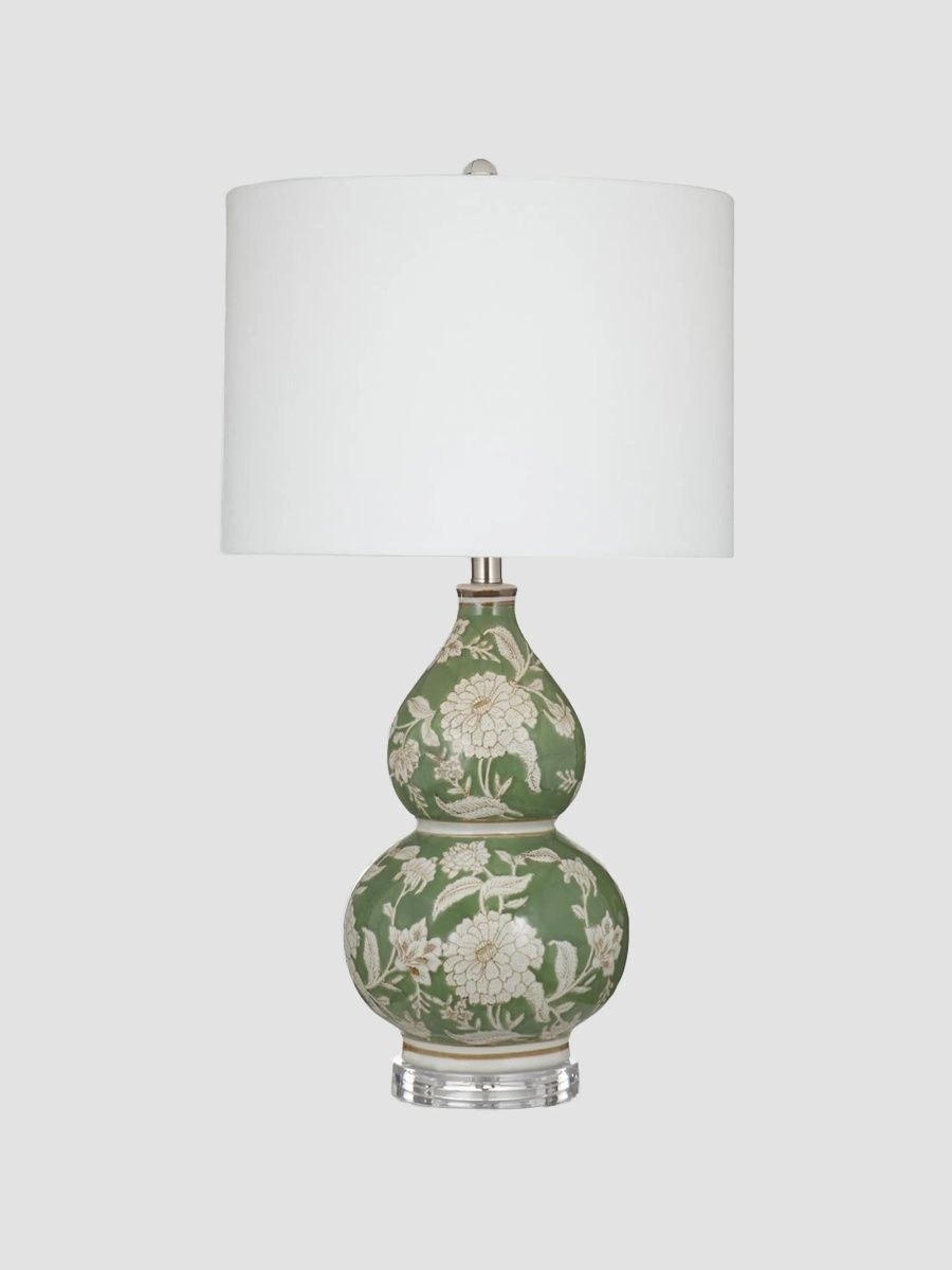 Capri Floral Double-Gourd Table Lamp - Green White