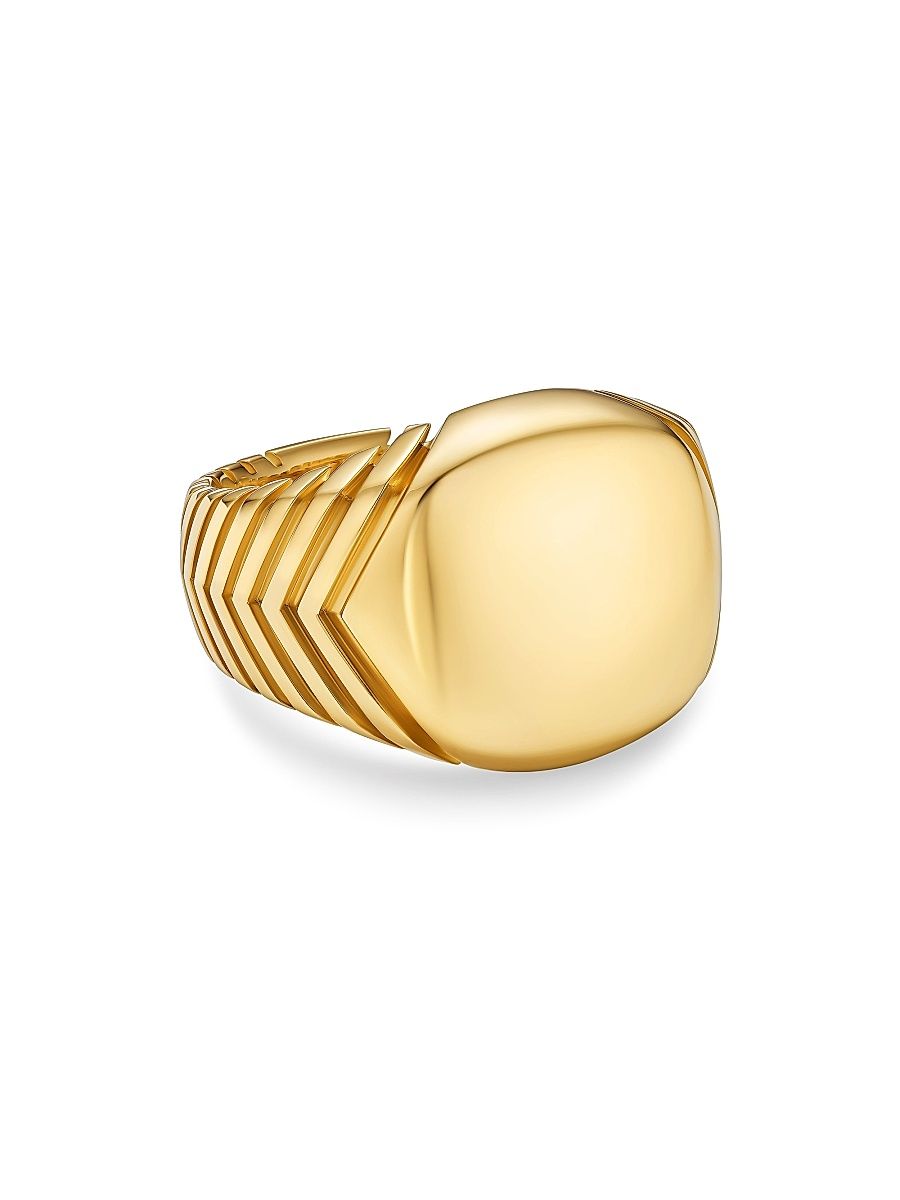 Men's Chevron Signet Ring in 18K Yellow Gold, 18MM - Gold - Size 10