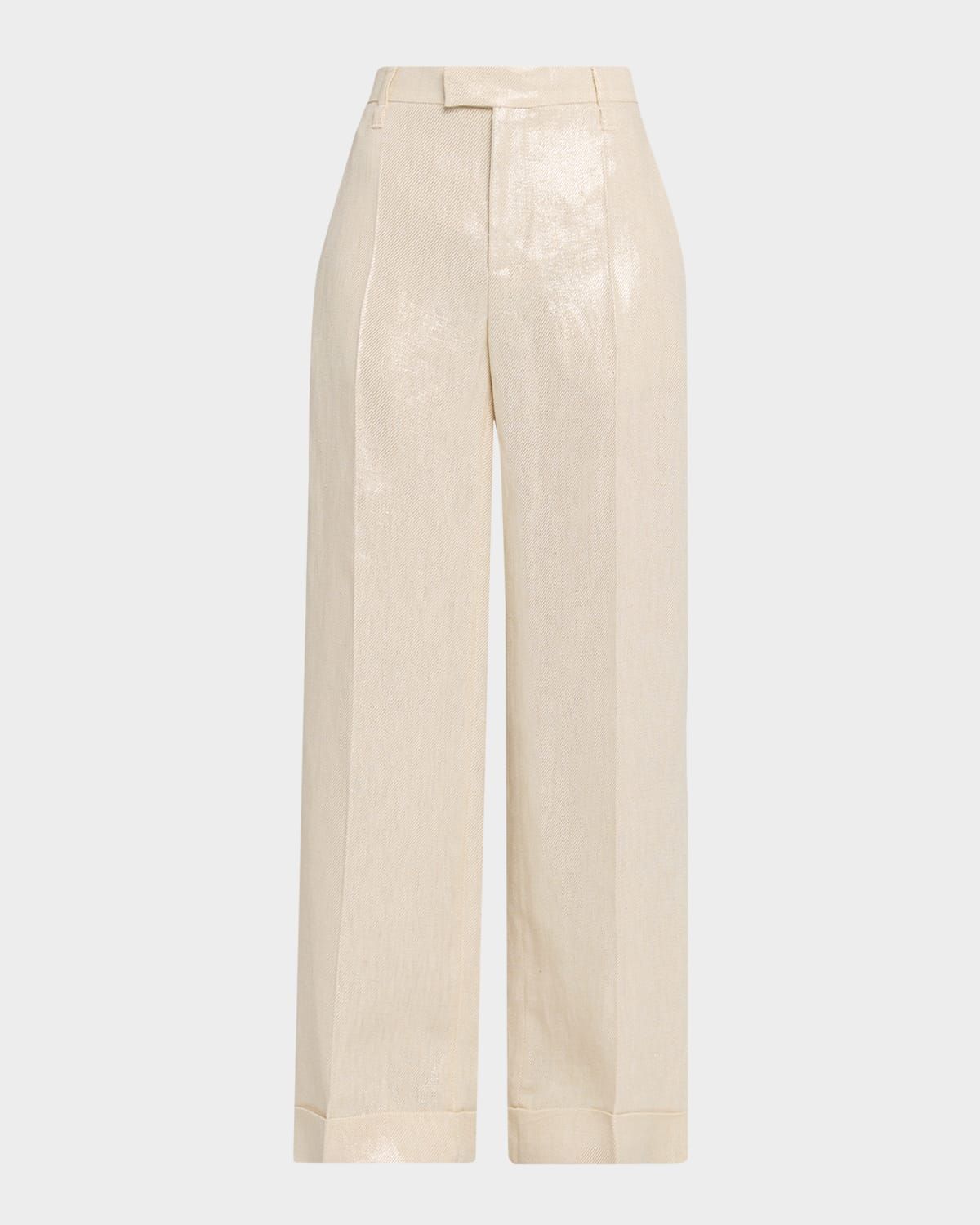 Shimmering Cotton-Silk Wide-Leg Pants