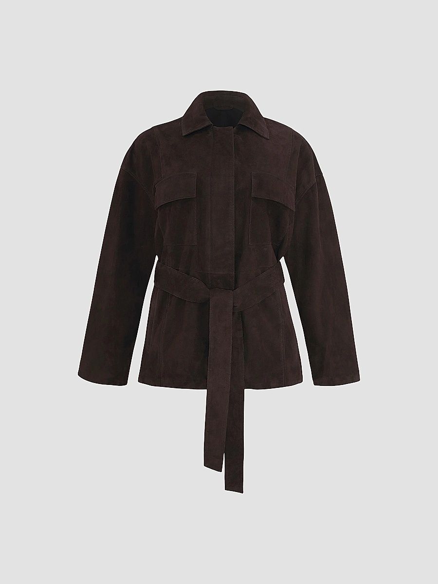 Gorski Women's Select Metis Suede Jacket, Belt - Espresso - Size Large