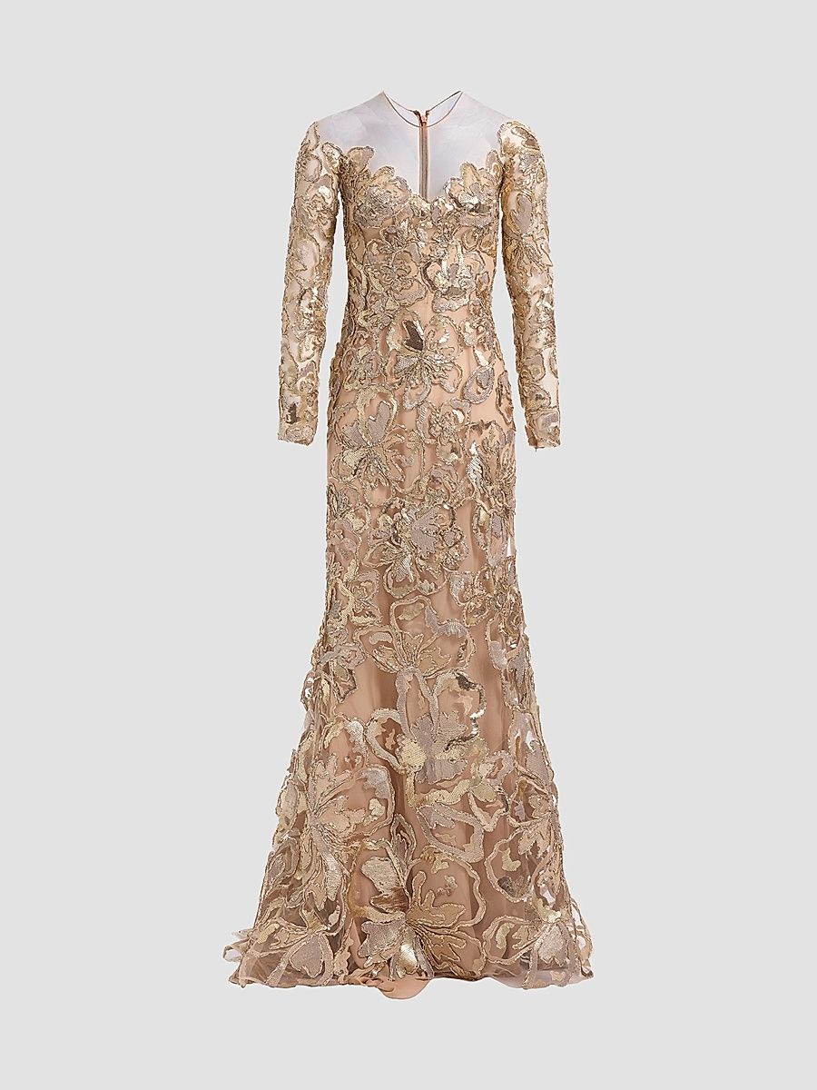 Women's Raffia Embroidered Gown - Gold - Size 6