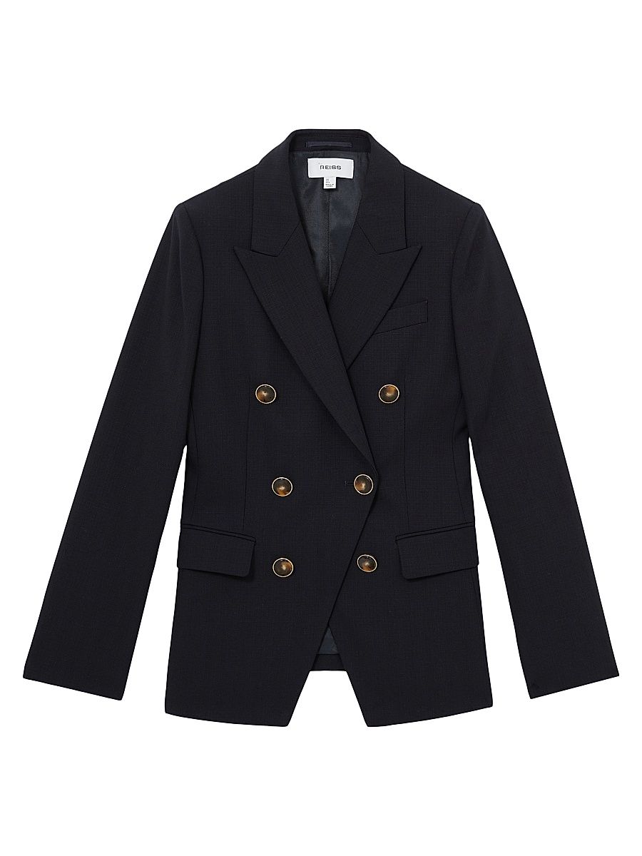 Women's Lia Wool-Blend Double-Breasted Coat - Navy - Size 14