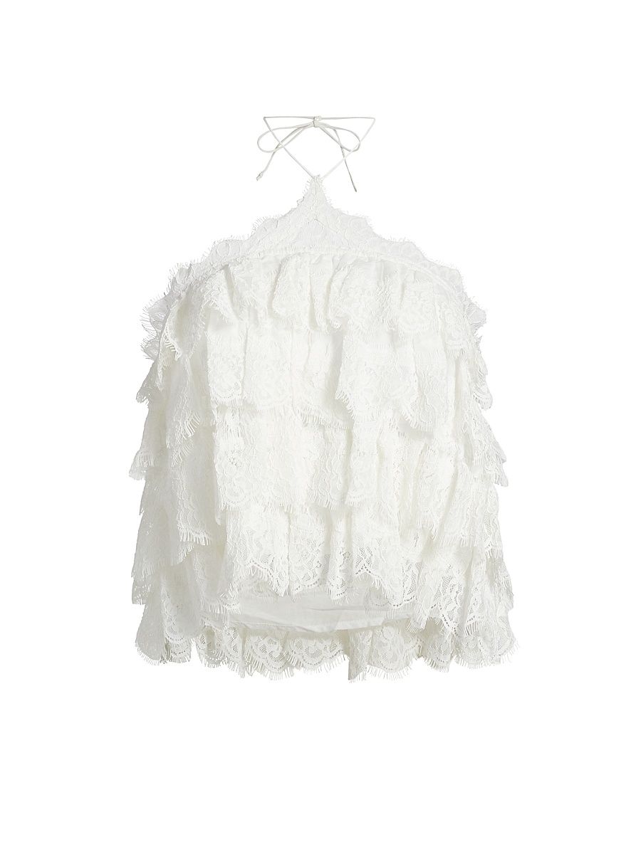Women's Ophelia Tiered Lace Top - White - Size Large