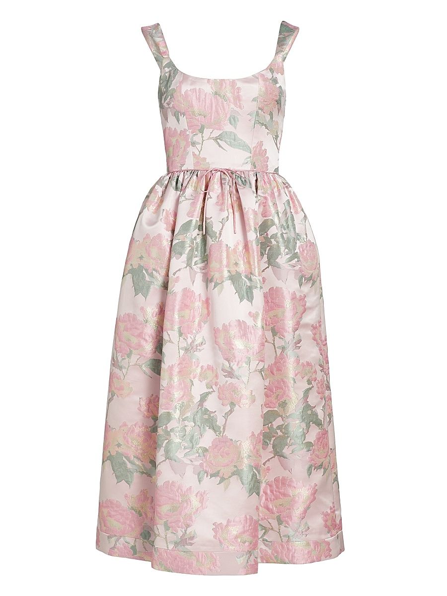 Women's Apple Floral Brocade Midi-Dress - Light Pink Brocade - Size 4