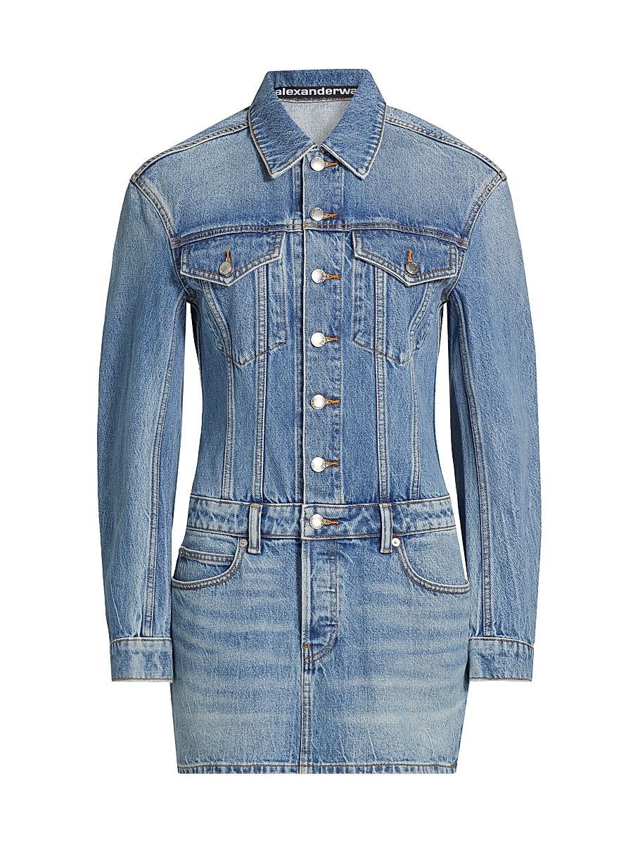 Women's Denim Embossed Logo Minidress - Vintage Light Indigo - Size 10