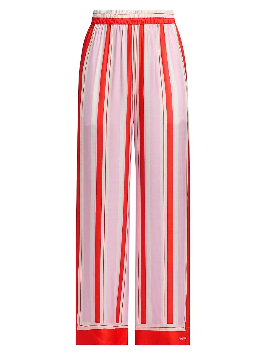 Women's Zuna Silk-Blend Straight-Leg Pajama Pants - Tulip Stripe - Size XS
