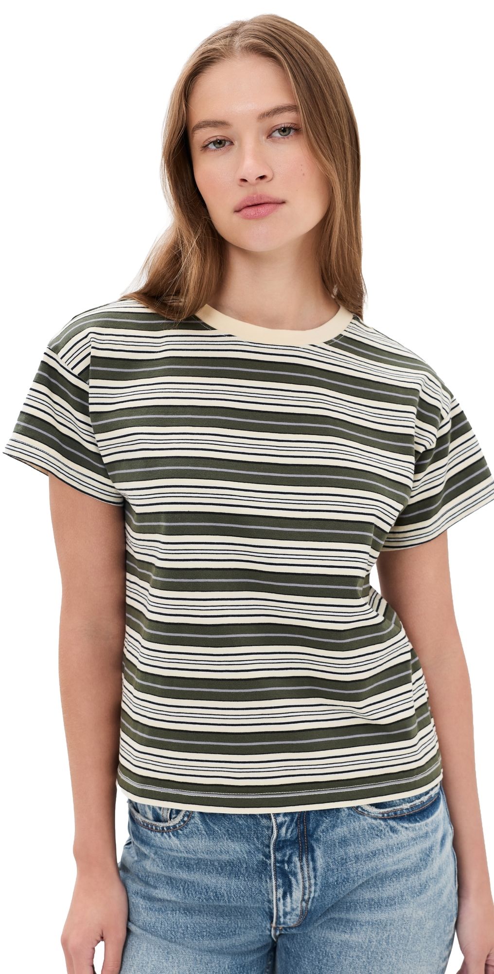 rag & bone Kelly Stripe Boxy Jersey Tee Green Multi S