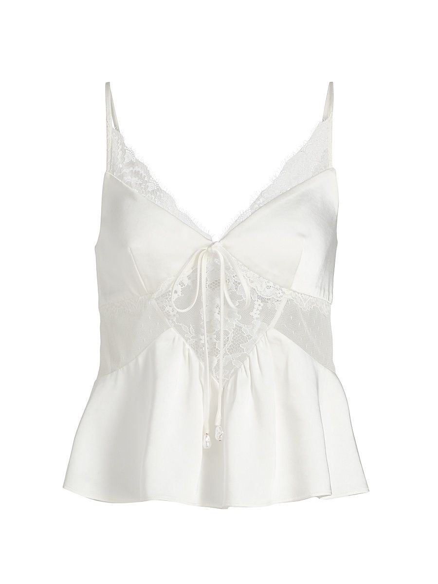 Women's Sheer Laced Satin Top - White - Size 0