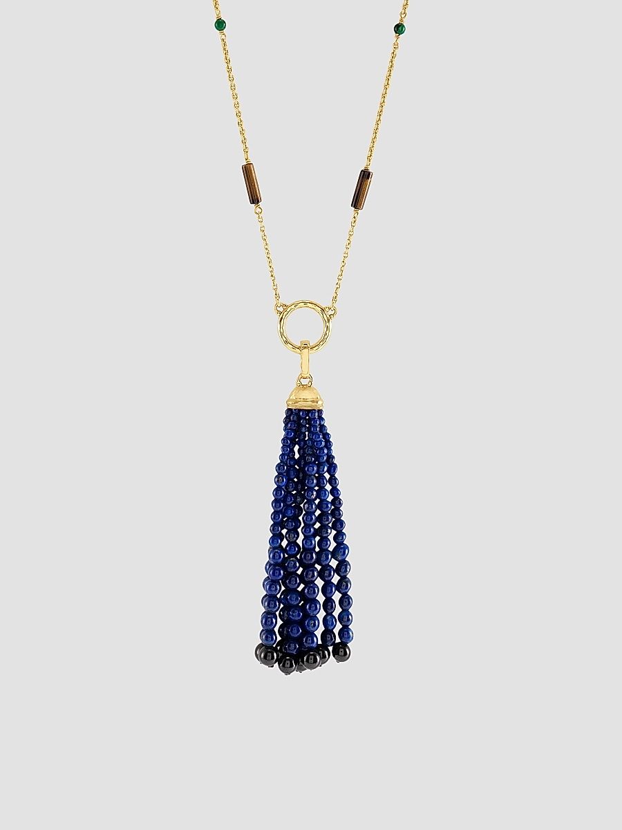Women's Forza 18K-Gold-Plated, Lapis Lazuli & Black Onyx Tassel Pendant - Black Onyx