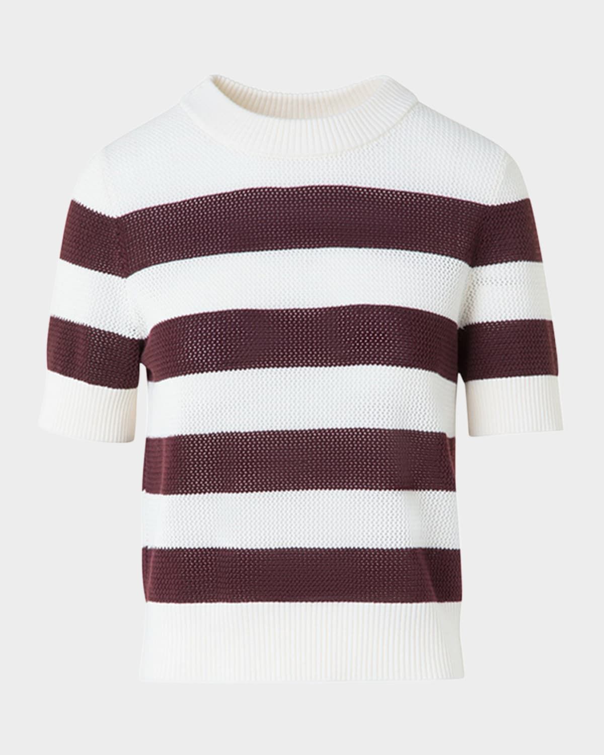 Striped Cool Wool Mesh Knit Short-Sleeve Sweater