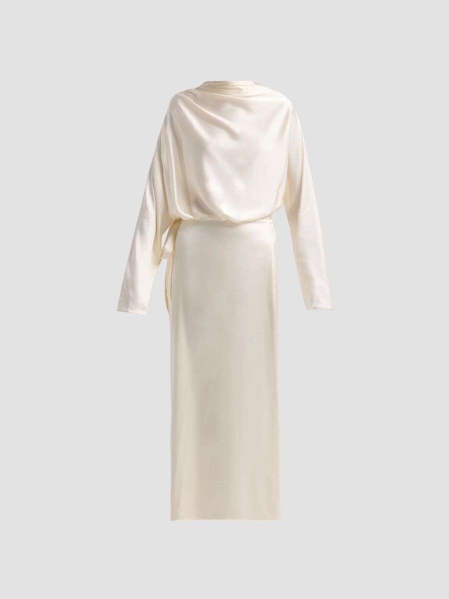 Staud Women's Phoebe Silk Draped Midi Dress - Ivory - Size 14