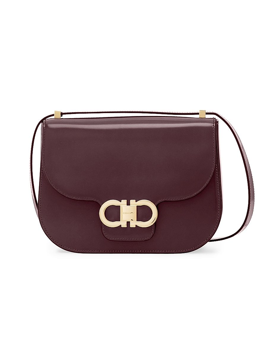 Women's Double Gancini Flap Leather Crossbody Bag - Plum