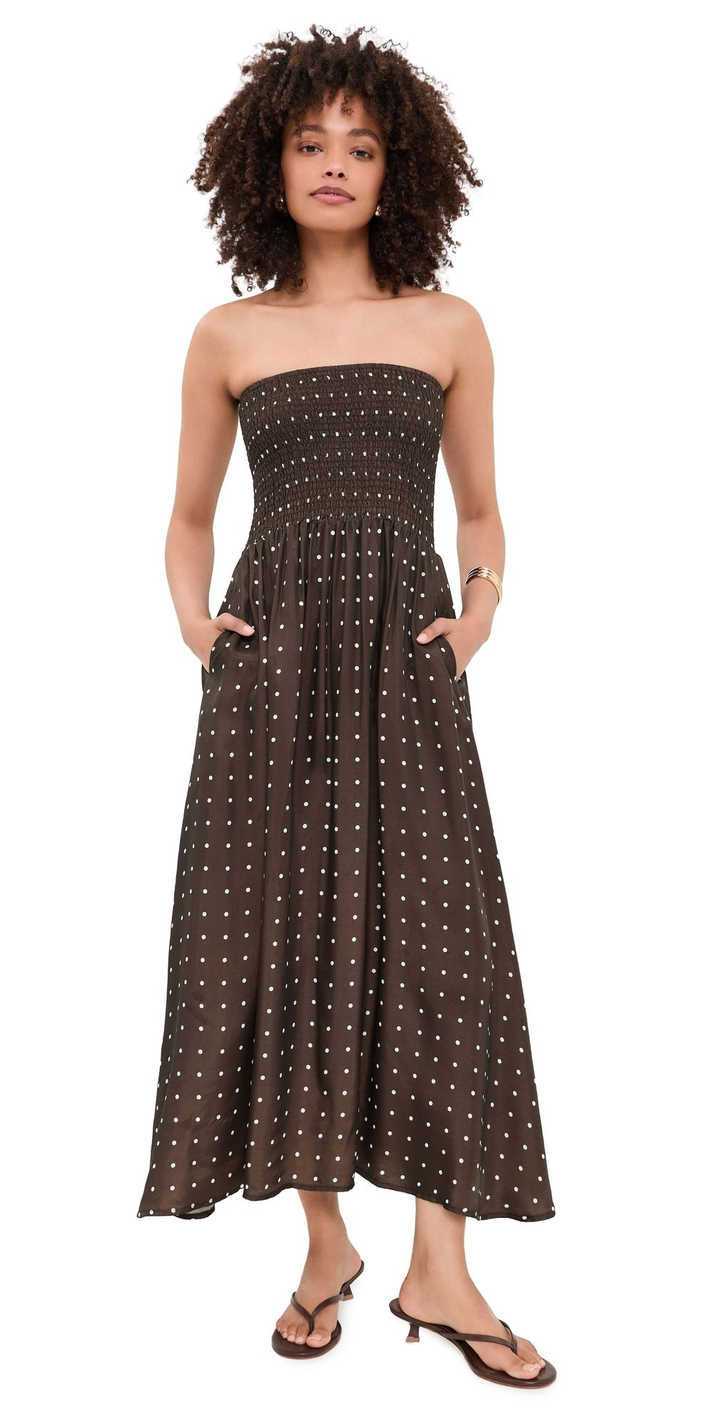 Little Lies Polka Ruched Dress Chocolate XS
