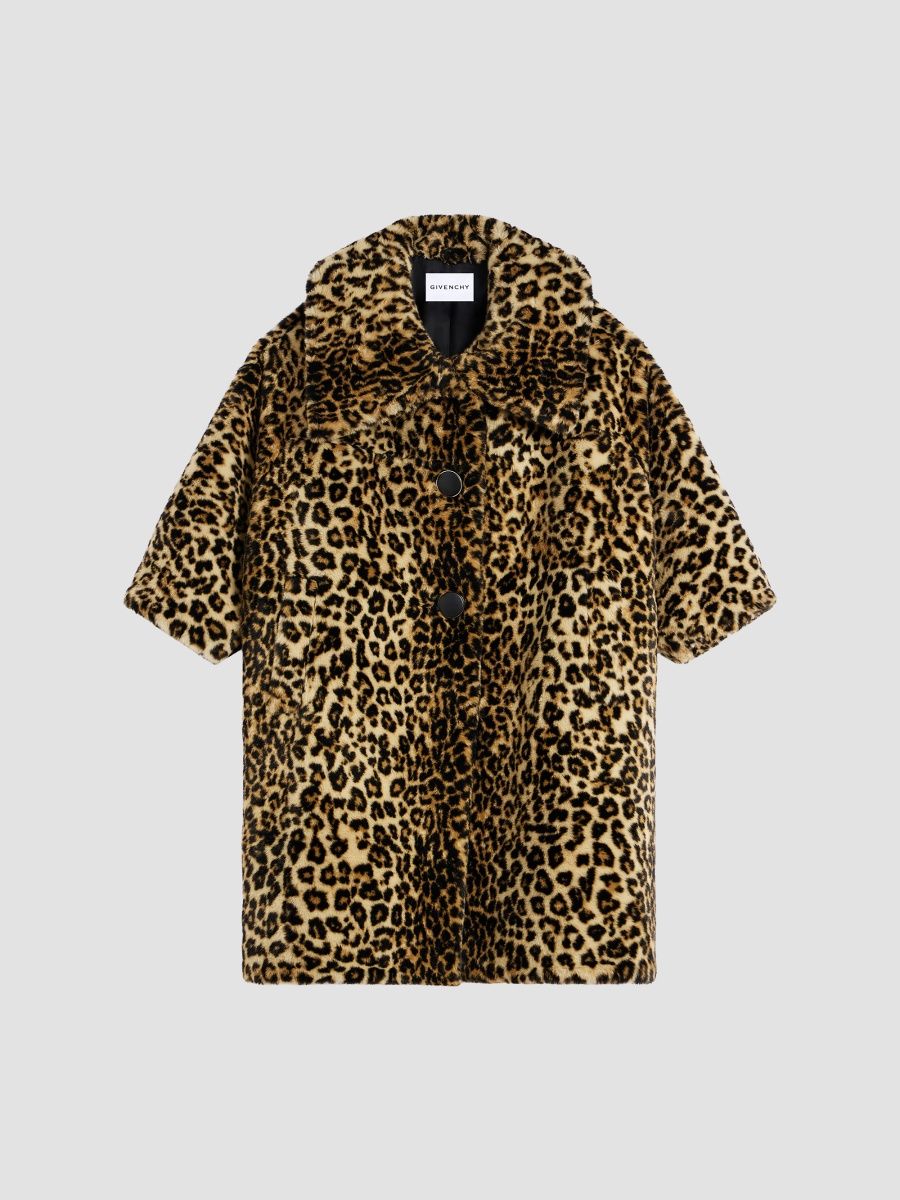 Givenchy Women's Long Coat in Leopard Print - Beige Camel - Size 6