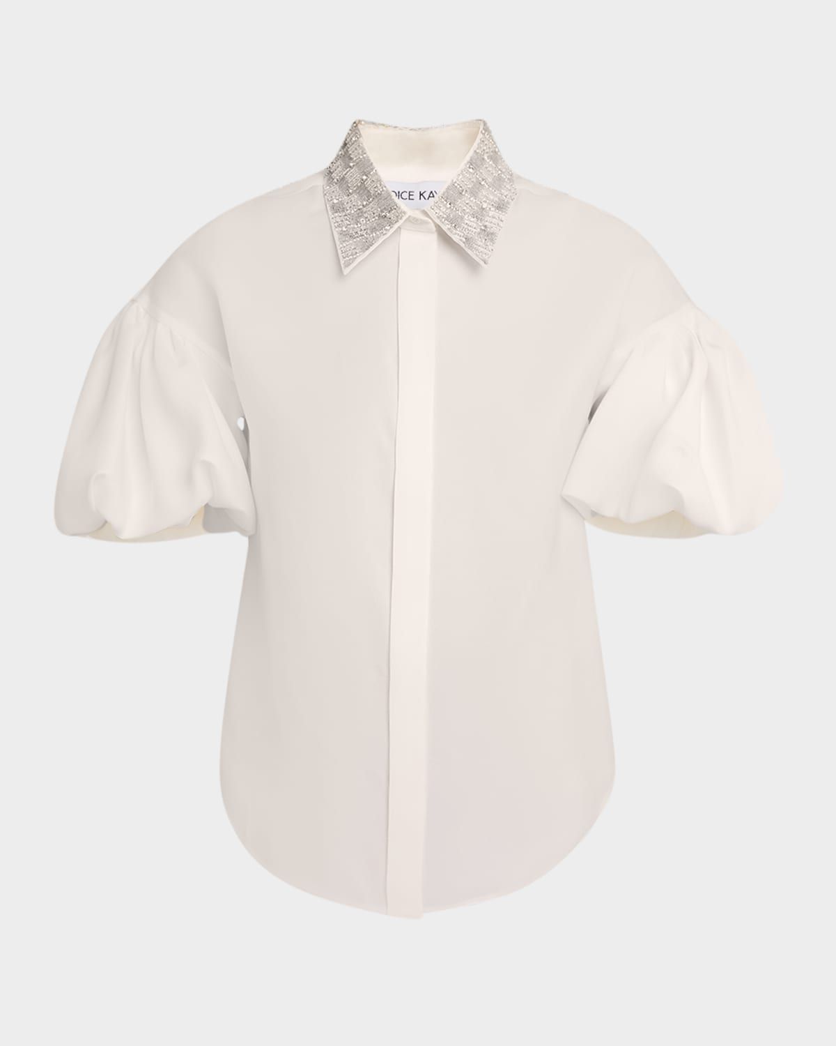 Embroidered Collar Puff-Sleeve Blouse