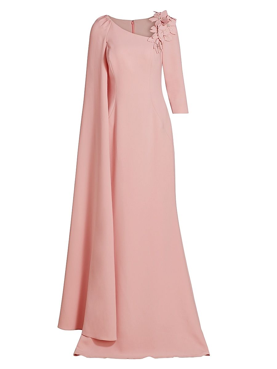 Women's Floral Appliqué Asymmetric Cape Gown - Rose Pink - Size 14