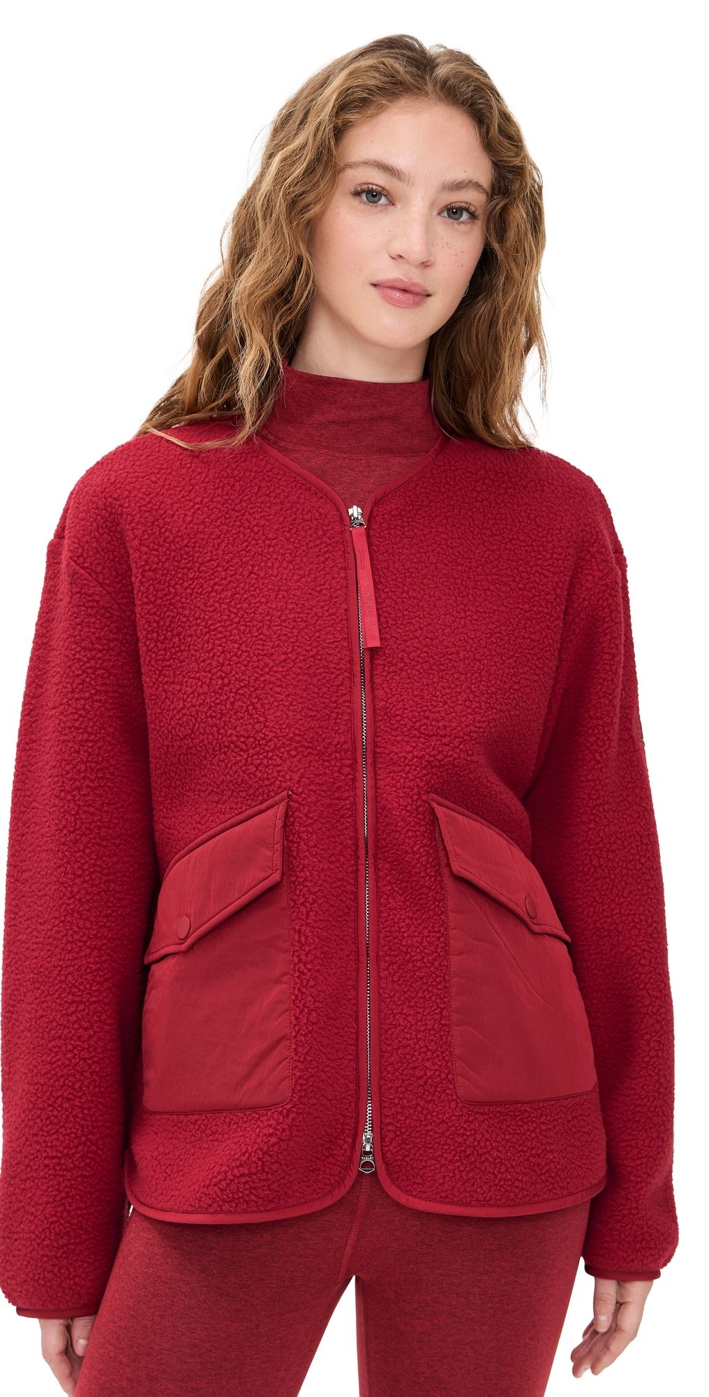 Varley Marina Collarless Fleece Jacket Red Dahlia M