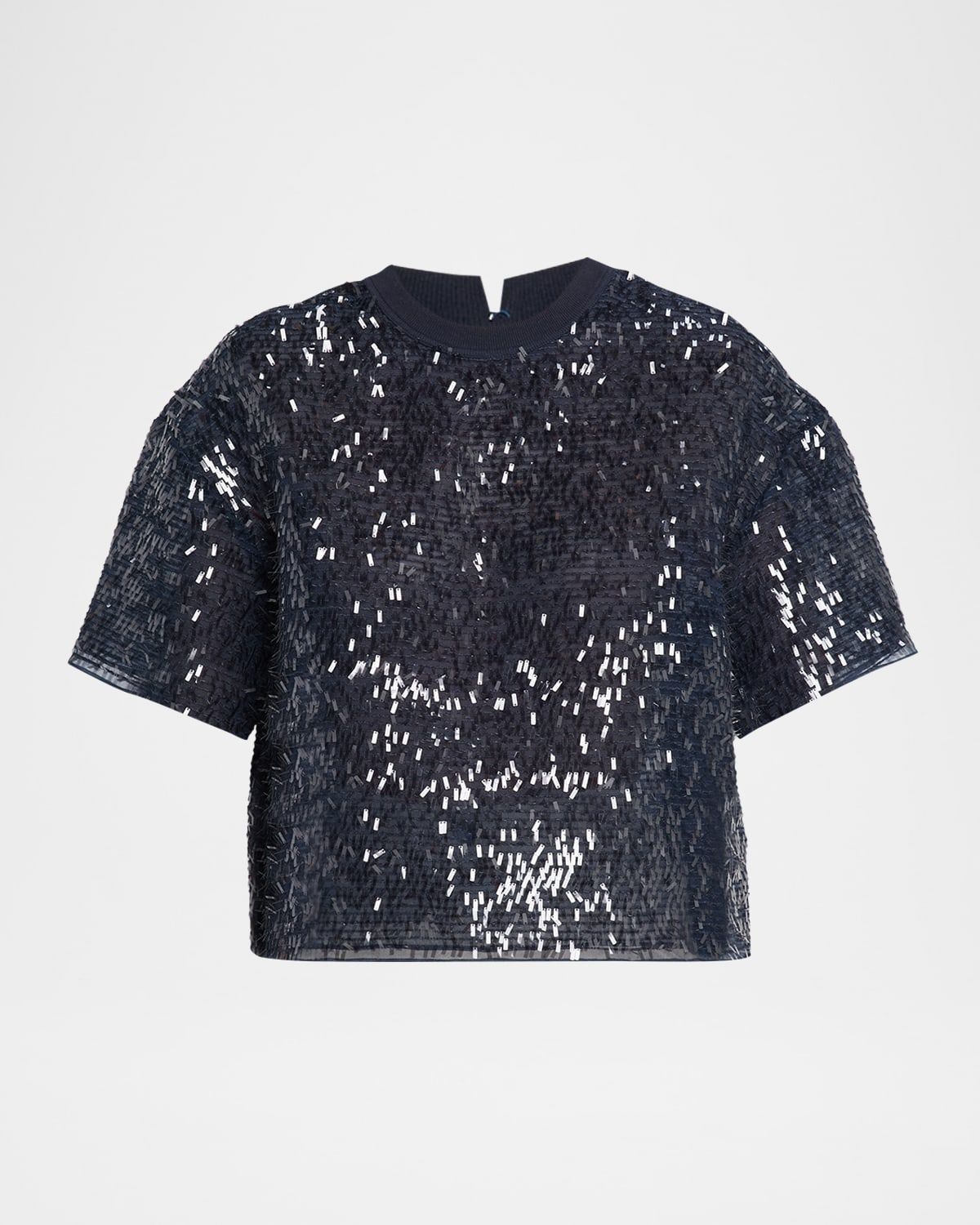 Paillette Fringe Crispy Silk Chiffon T-Shirt