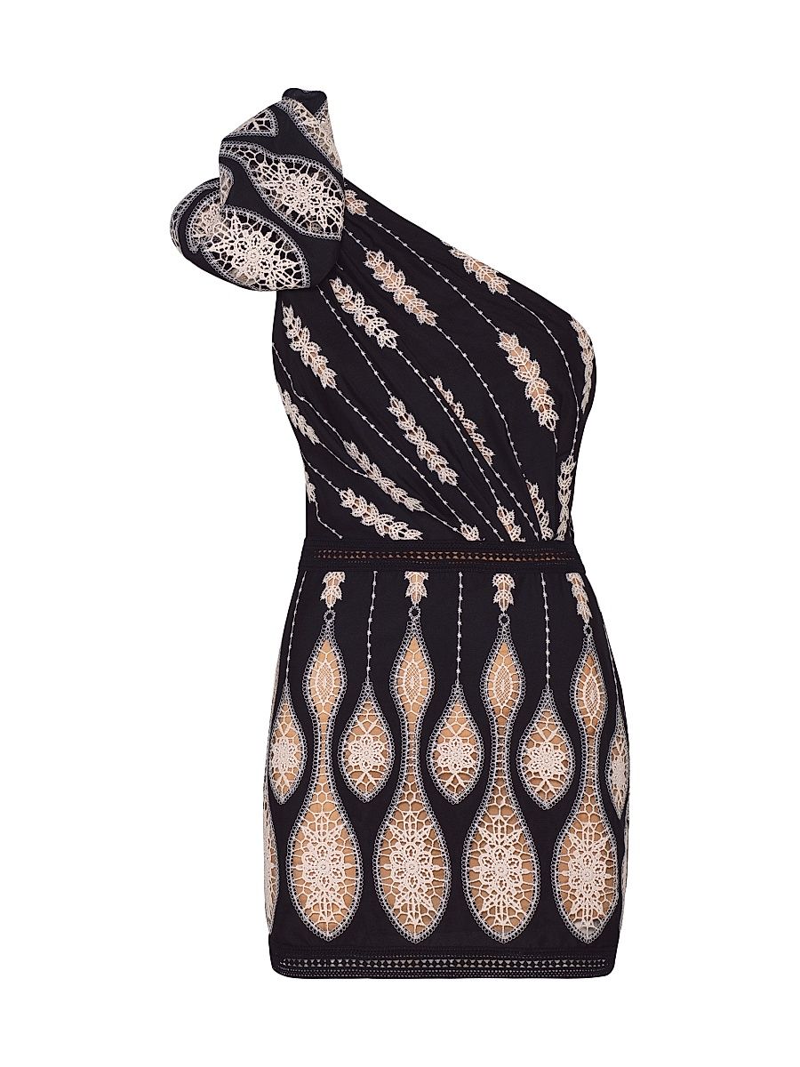 Women's Micaela Celestial Matter One-Shoulder Minidress - Black Ecru - Size 2