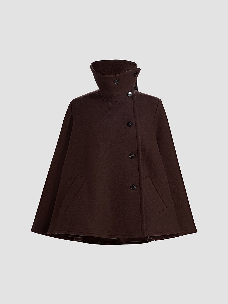 Women's Draped Collar Wool-Blend Coat - Chocolate - Size Medium