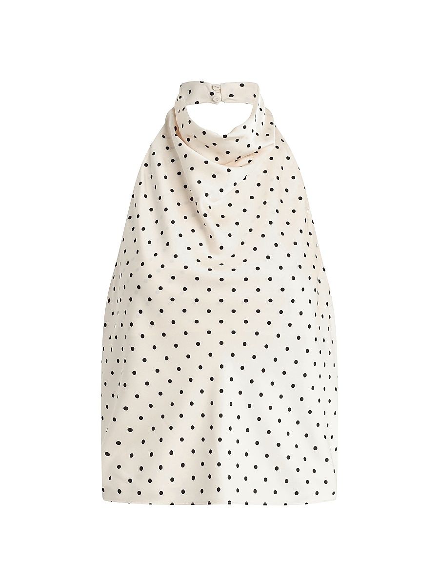 Women's The Ines Polka Dot Draped Halterneck Top - Ecru Polka Dot - Size XS