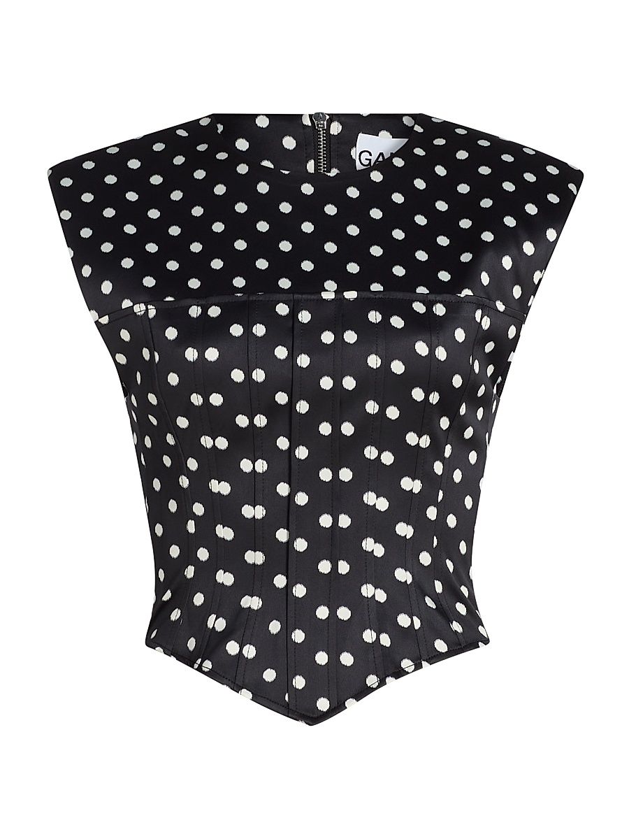 Women's Polka Dot Double Satin Corset Top - Black - Size 14