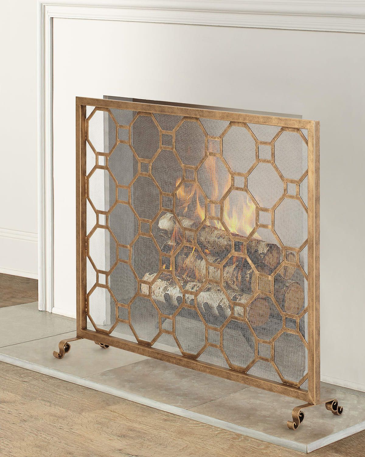 Light Burnished Gold Chinoiserie Fire Screen