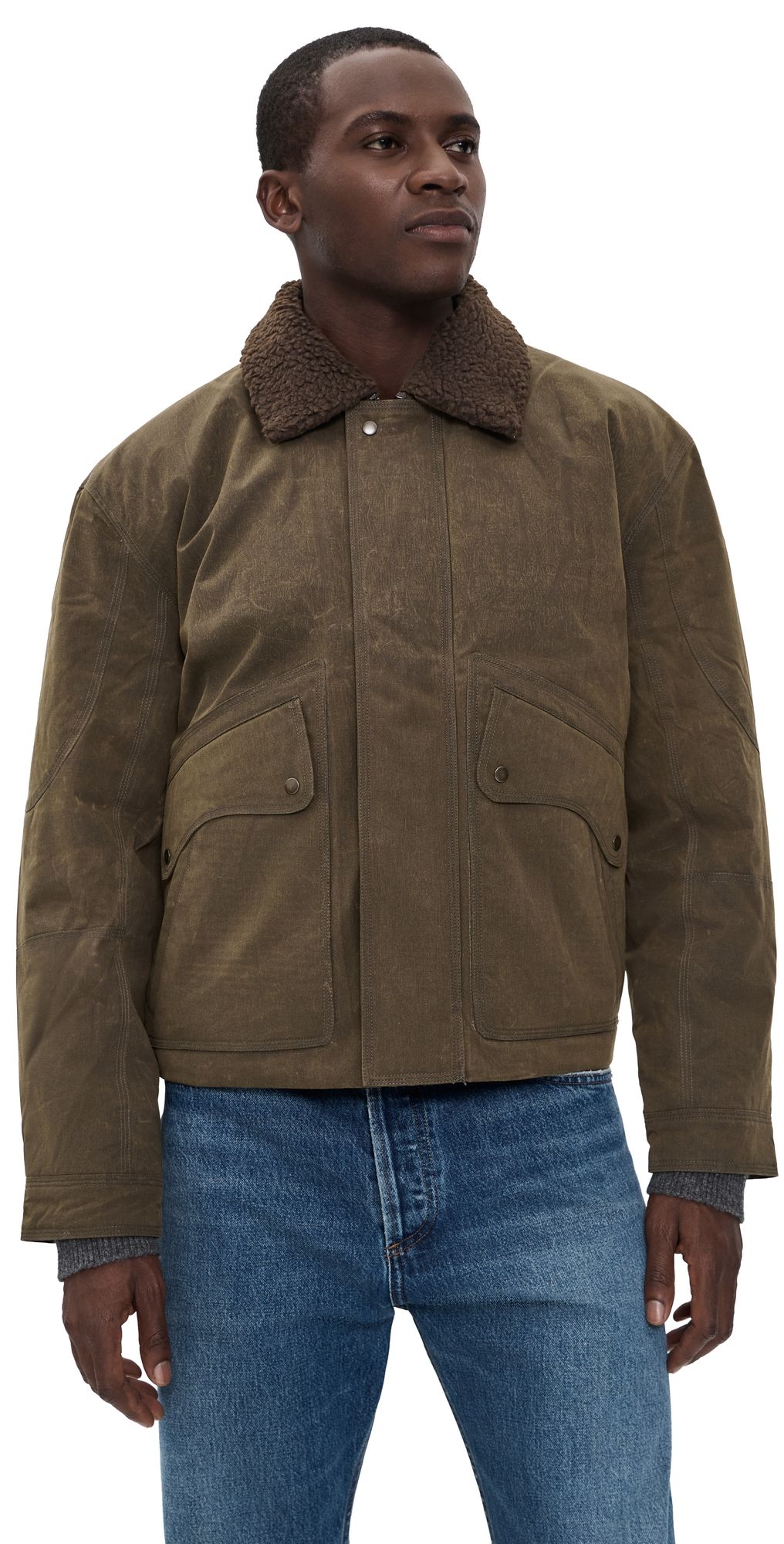 Alex Mill Bomber Jacket In Waxed Canvas Brown M
