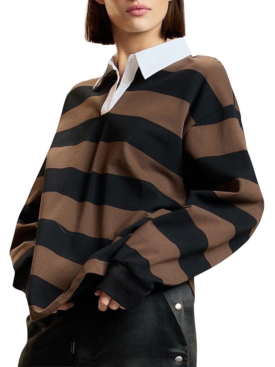 Women's Ardie Striped Cotton Rugby Shirt - Black - Size Large