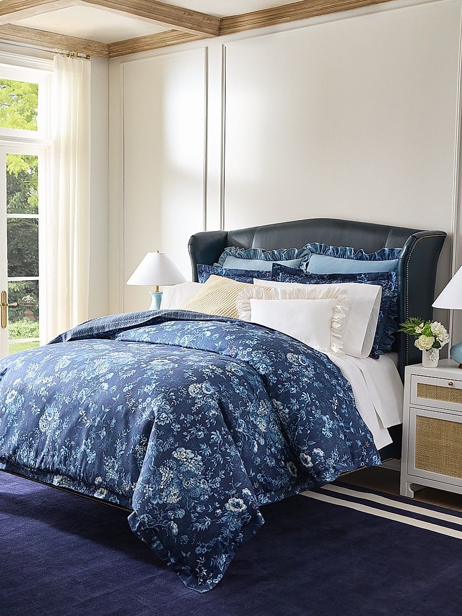 Kathryn Reversible Cotton King Duvet Cover - Indigo - Size King