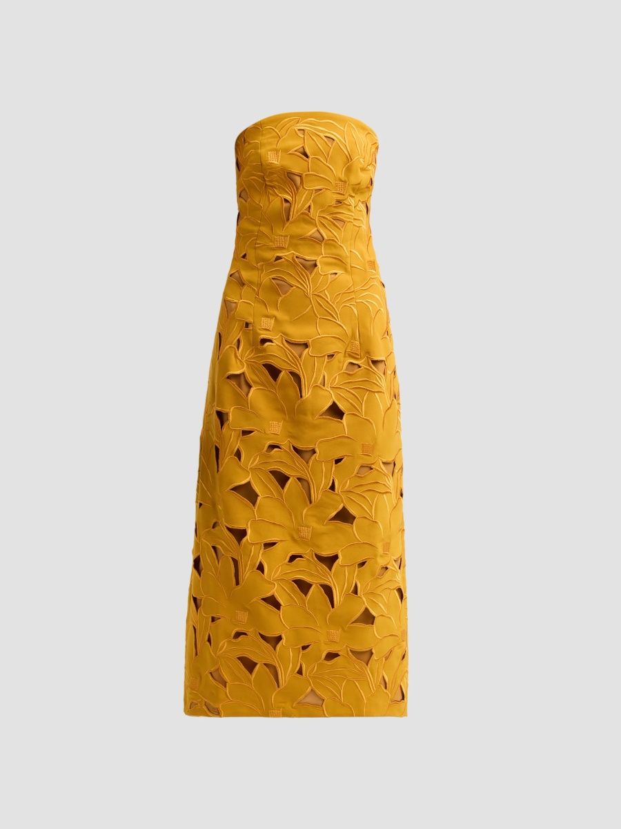 SACHIN BABI Women's Pamela Embroidered Strapless Midi Dress - Saffron - Size 0