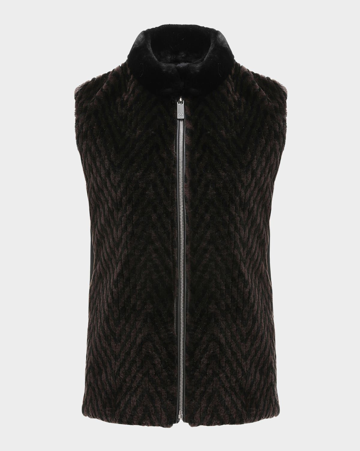 Chevron Grooved Shearling Lamb Zip Vest With Loro Piana Wool Back