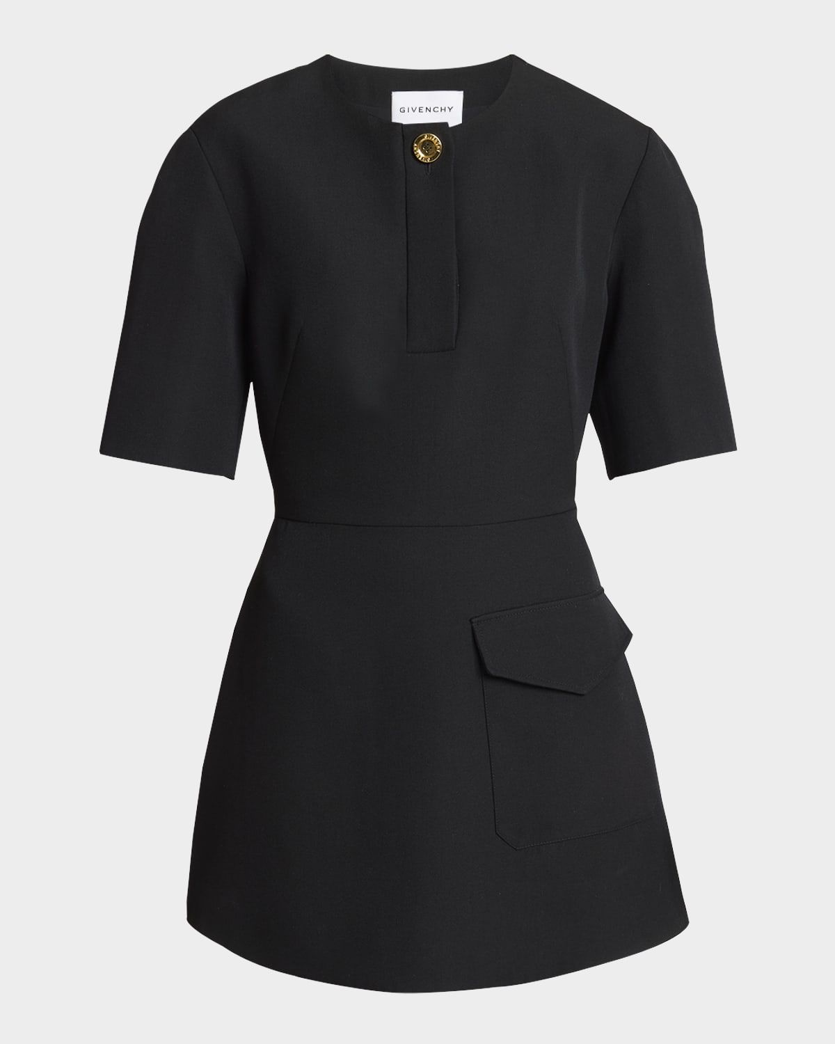 Short-Sleeve Patch-Pocket Mini Cocoon Dress