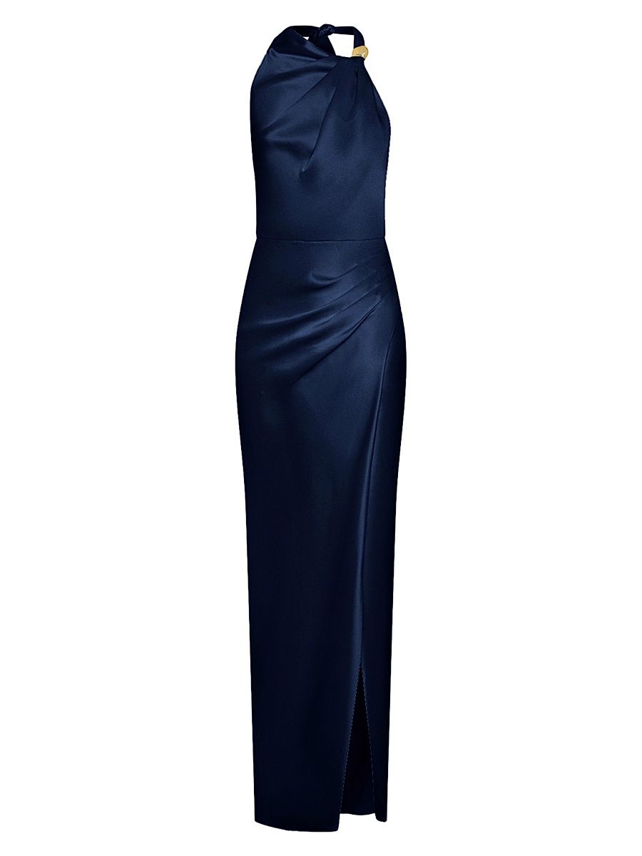 Women's Galilea Satin Draped Maxi Dress - Midnight - Size 4