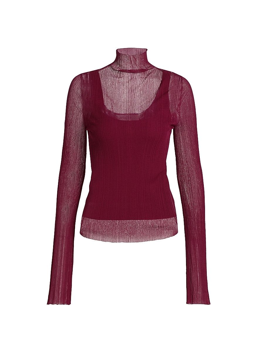 Women's Isolde Plissé Mock Turtleneck - Carmine - Size Large