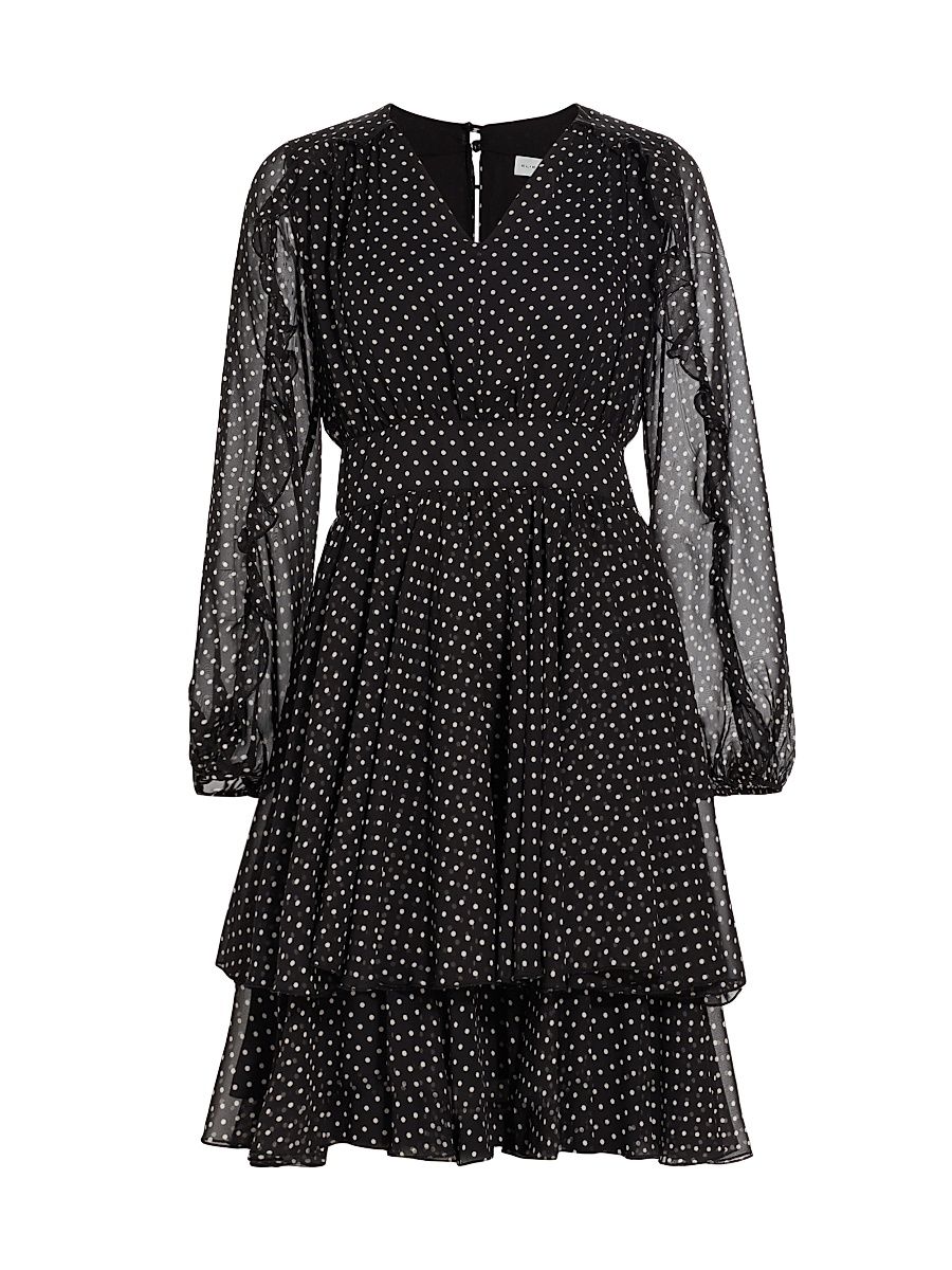 Women's The Sophia Polka-Dot Ruffled Minidress - Noir And White Polka Dot - Size 10