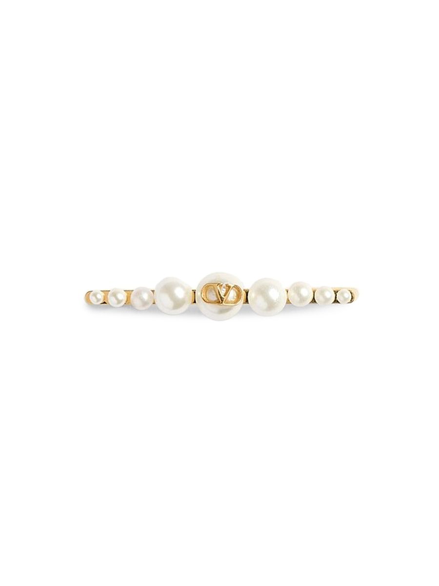 Men's VLogo Signature Metal and Pearl Tie Clip - Gold Cream